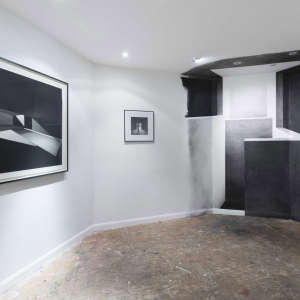 Installation view, Charcoal on gallery wall